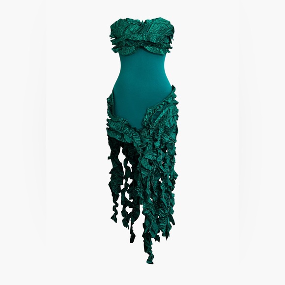 Ruffled fringe strapless midi dress - Picture 2 of 5